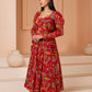 Red Floral Anarkali Cotton Suit Set