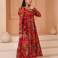 Red Floral Anarkali Cotton Suit Set