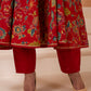 Red Floral Anarkali Cotton Suit Set