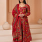 Red Floral Anarkali Cotton Suit Set