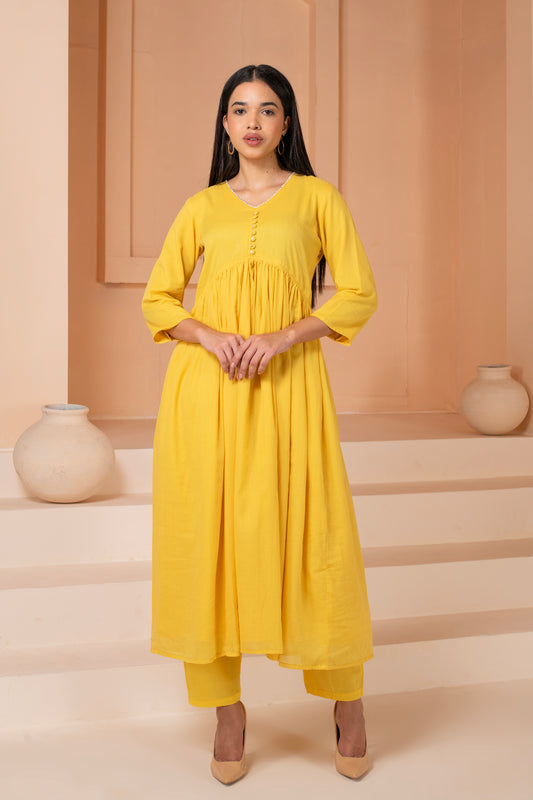 Yellow Mulmul Cotton Suit Set