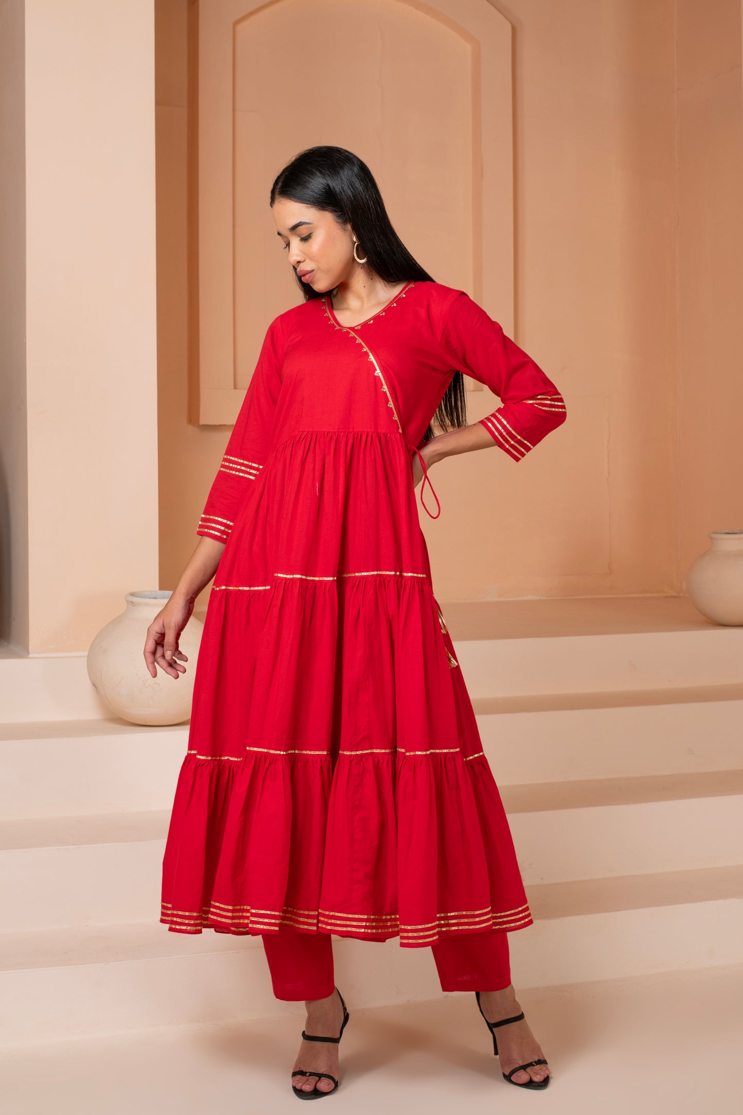 Anarkali Red Elegance Cotton Suit Set