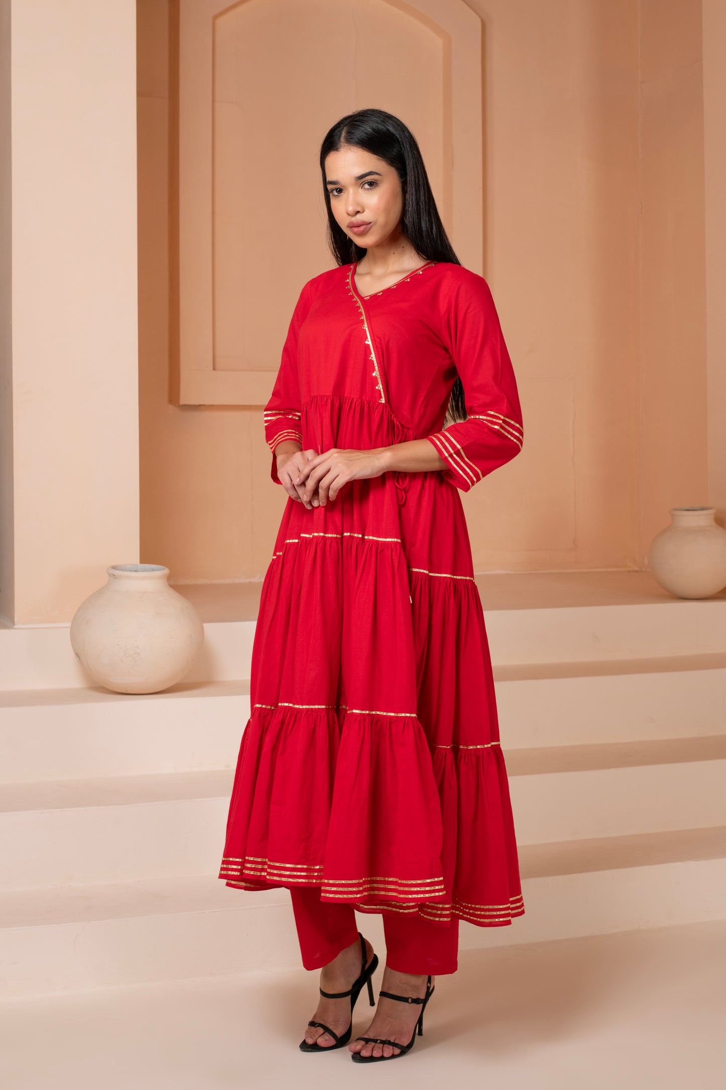 Anarkali Red Elegance Cotton Suit Set