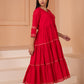 Anarkali Red Elegance Cotton Suit Set