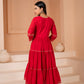 Anarkali Red Elegance Cotton Suit Set