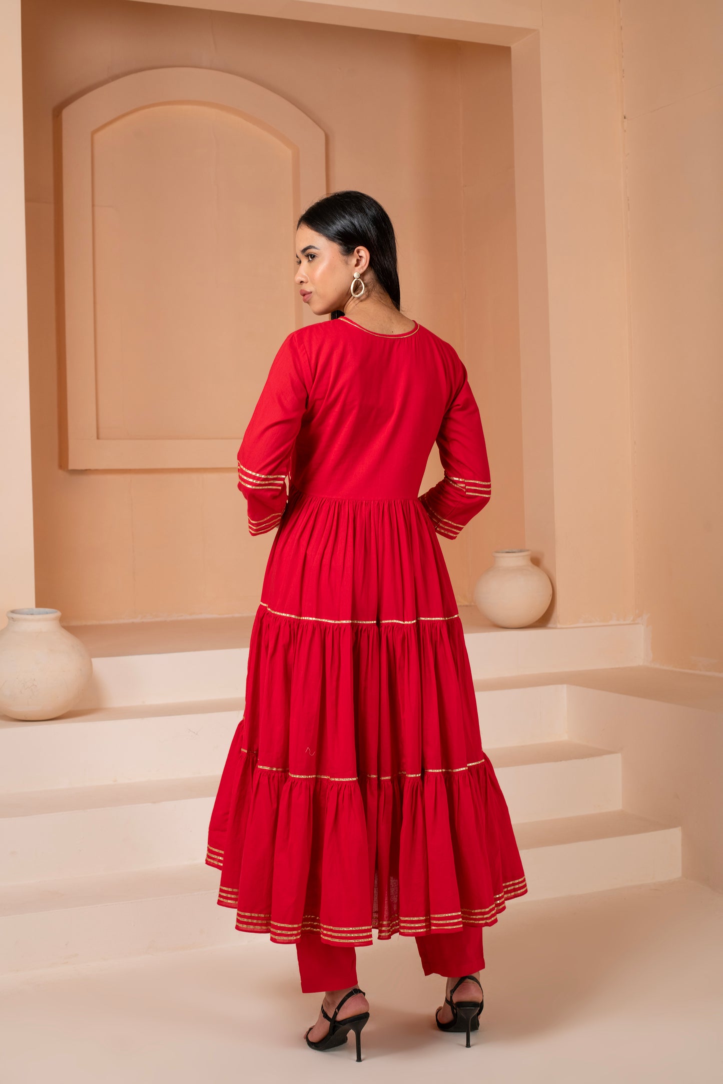 Anarkali Red Elegance Cotton Suit Set