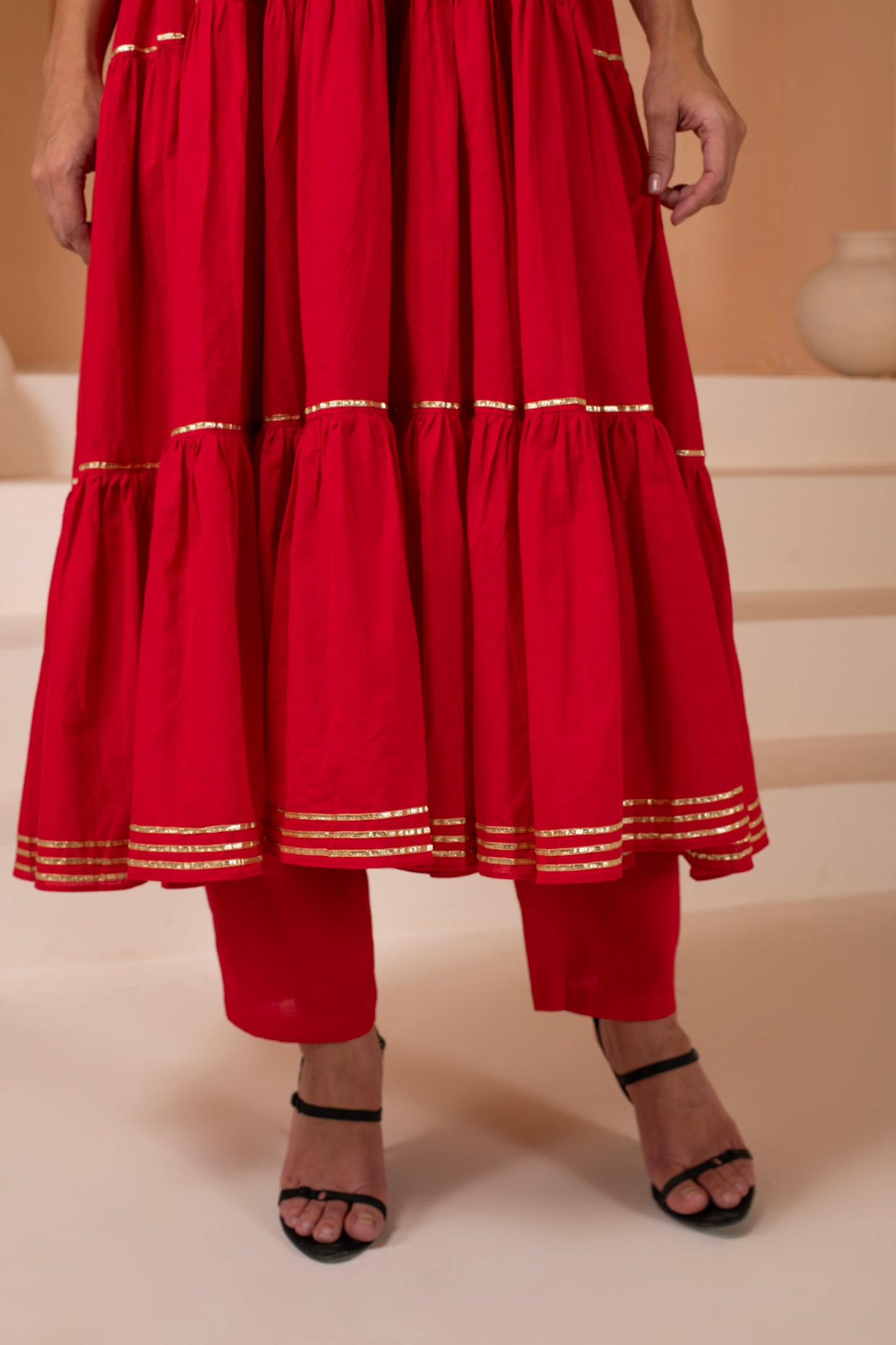 Anarkali Red Elegance Cotton Suit Set