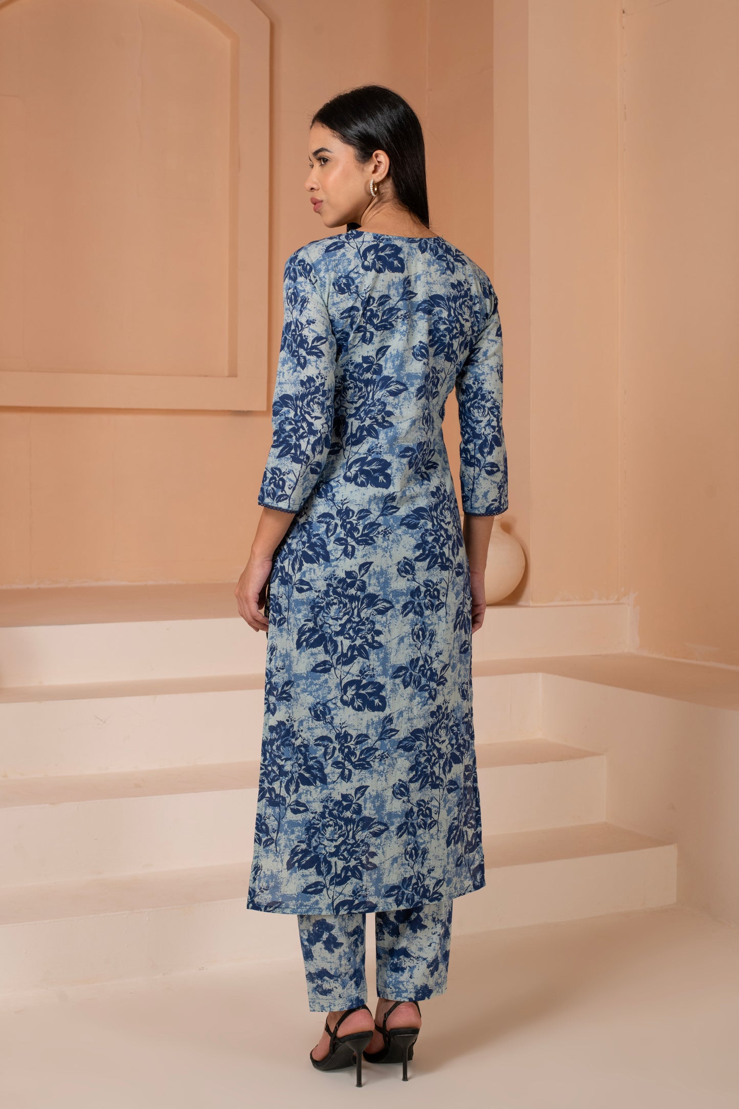 Floral Indigo Cotton Suit Set