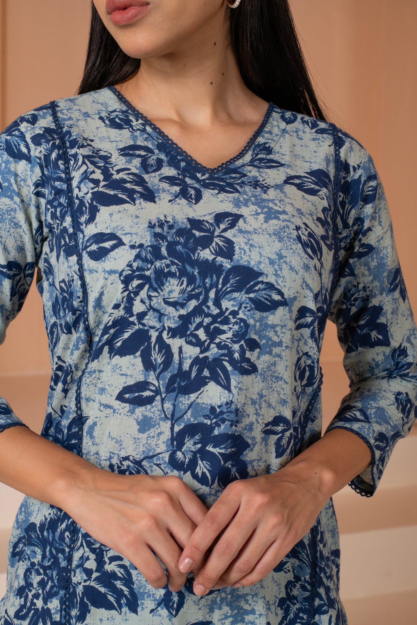 Floral Indigo Cotton Suit Set