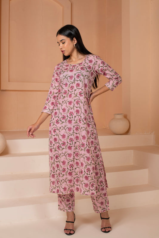 Pink Jaal-Boota Print Cotton Suit Set