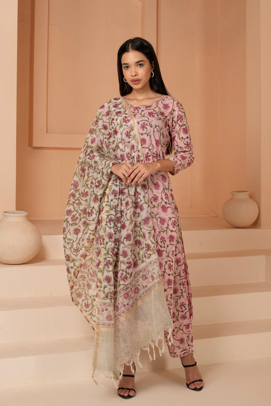 Pink Jaal-Boota Print Cotton Suit Set