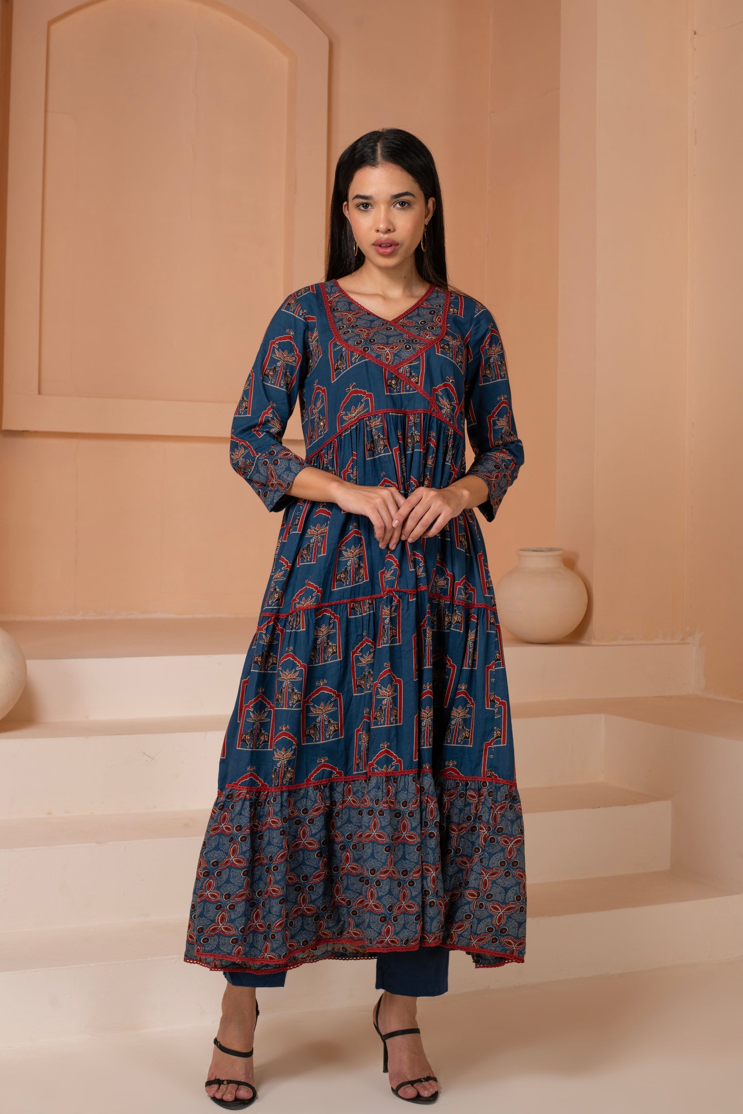 Azure Elegance Cotton Suit Set