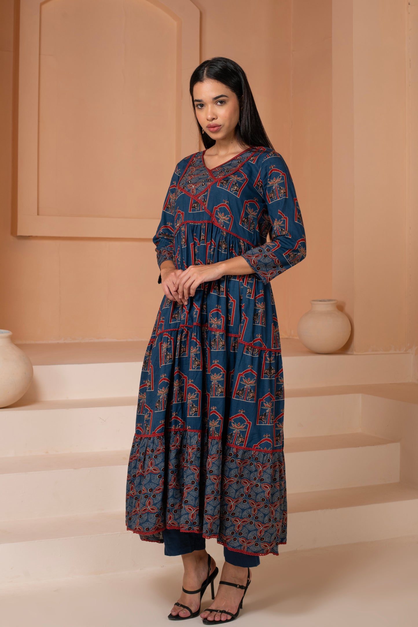 Azure Elegance Cotton Suit Set