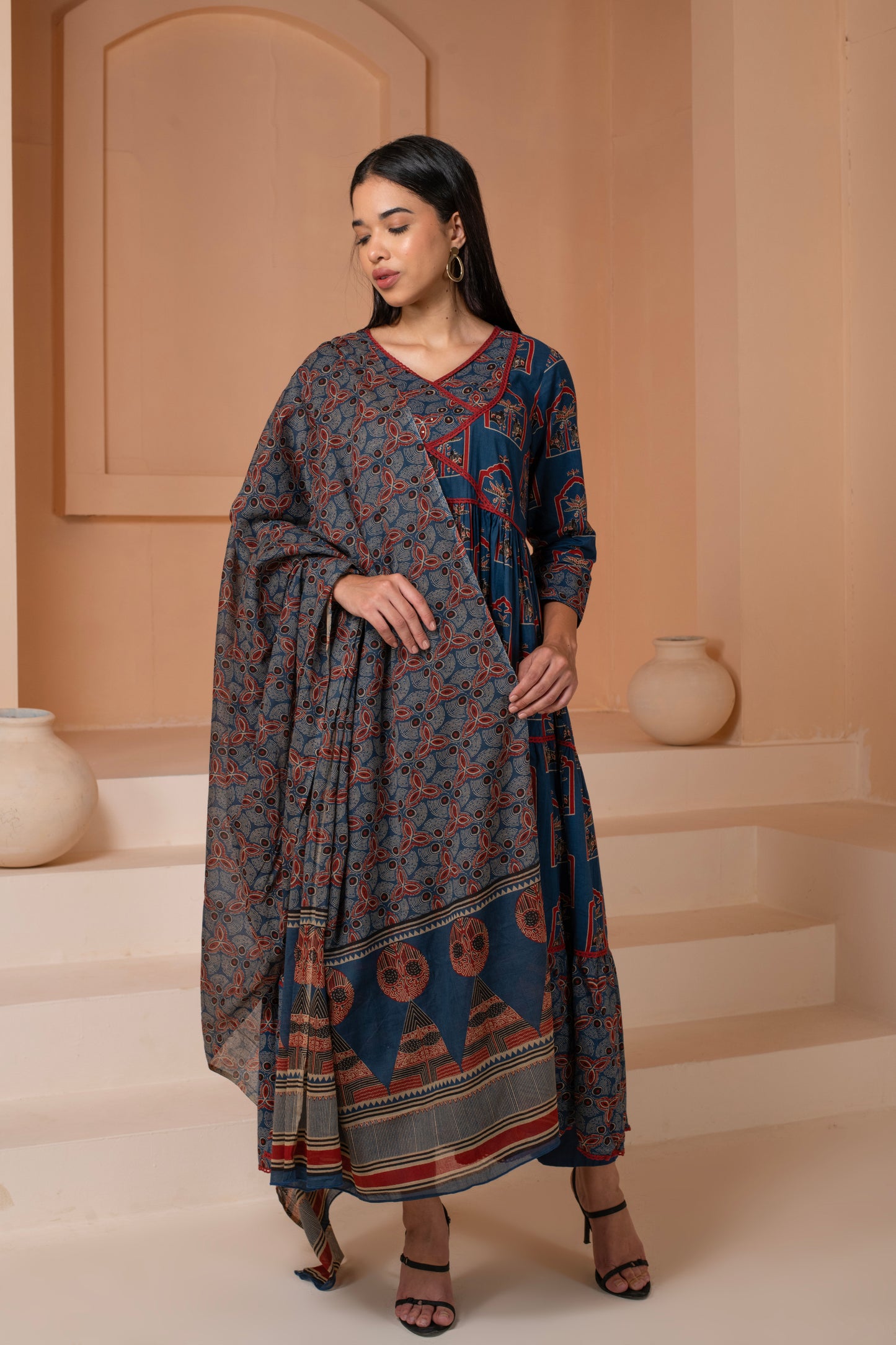 Azure Elegance Cotton Suit Set