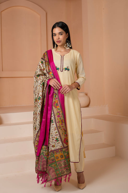 Mughal Motif Designer Cotton Suit Set