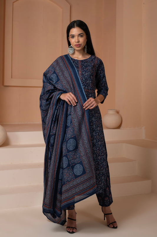 Blue Sitara Cotton Suit Set