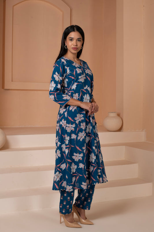 Sky A-Line Cotton Suit Set