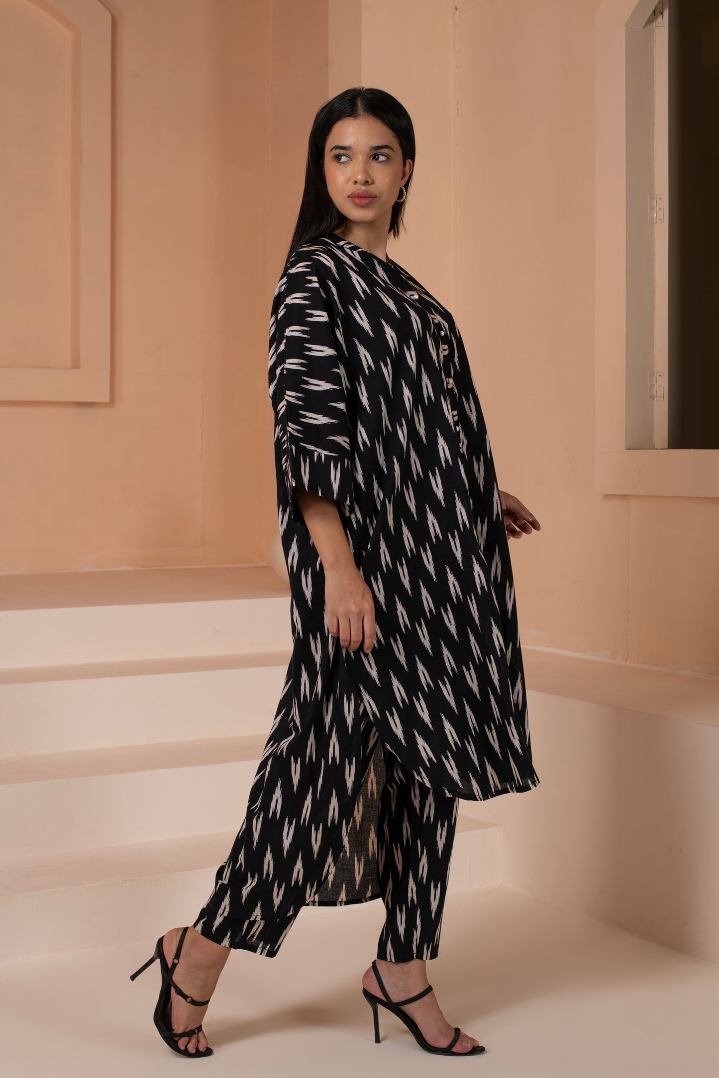 Black Ikkat Cotton Kurta Pant Set