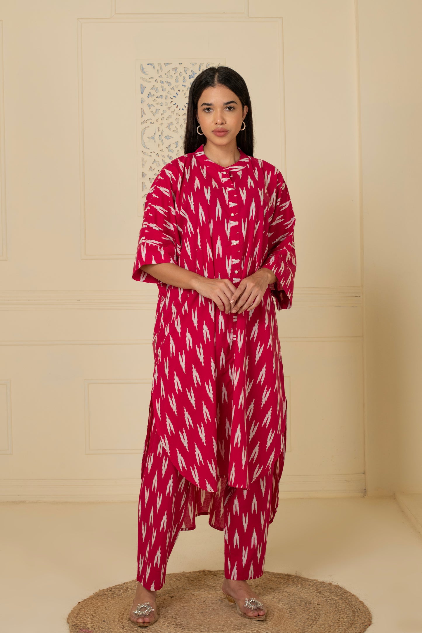 Pink Ikkat Cotton Kurta Pant Set