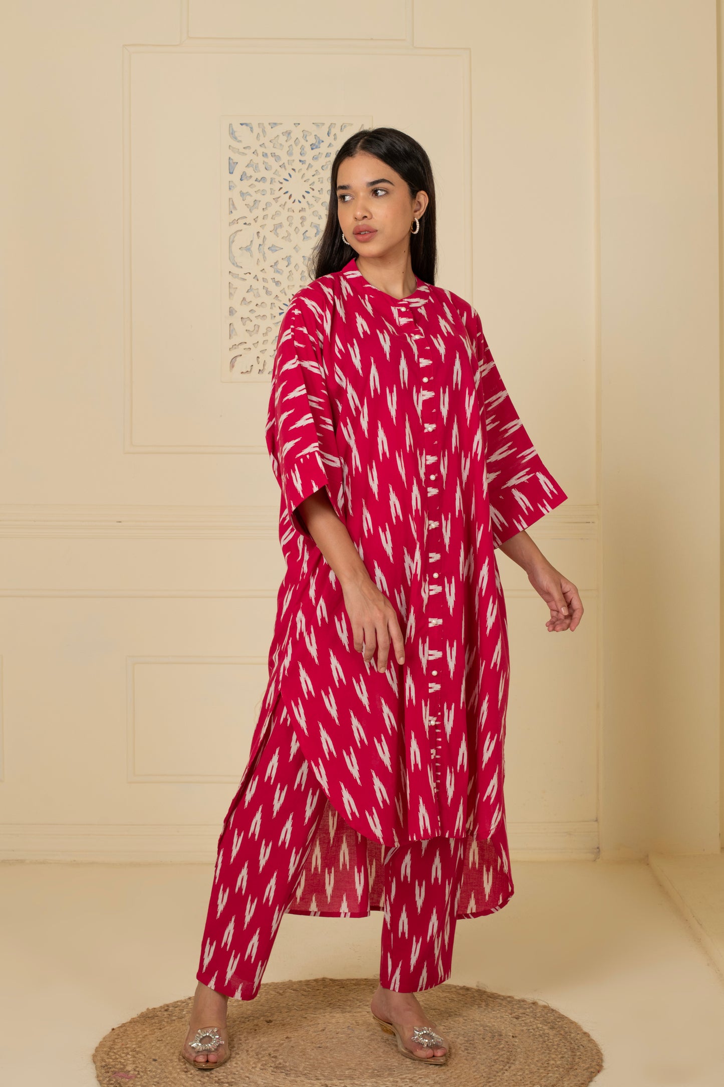 Pink Ikkat Cotton Kurta Pant Set