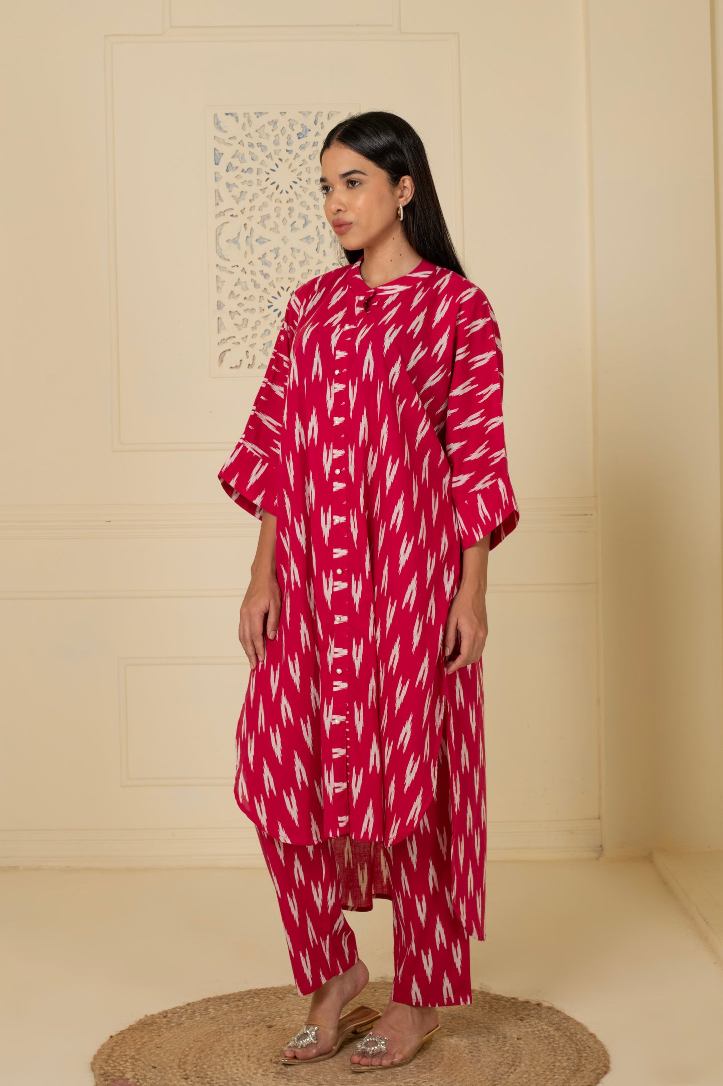 Pink Ikkat Cotton Kurta Pant Set