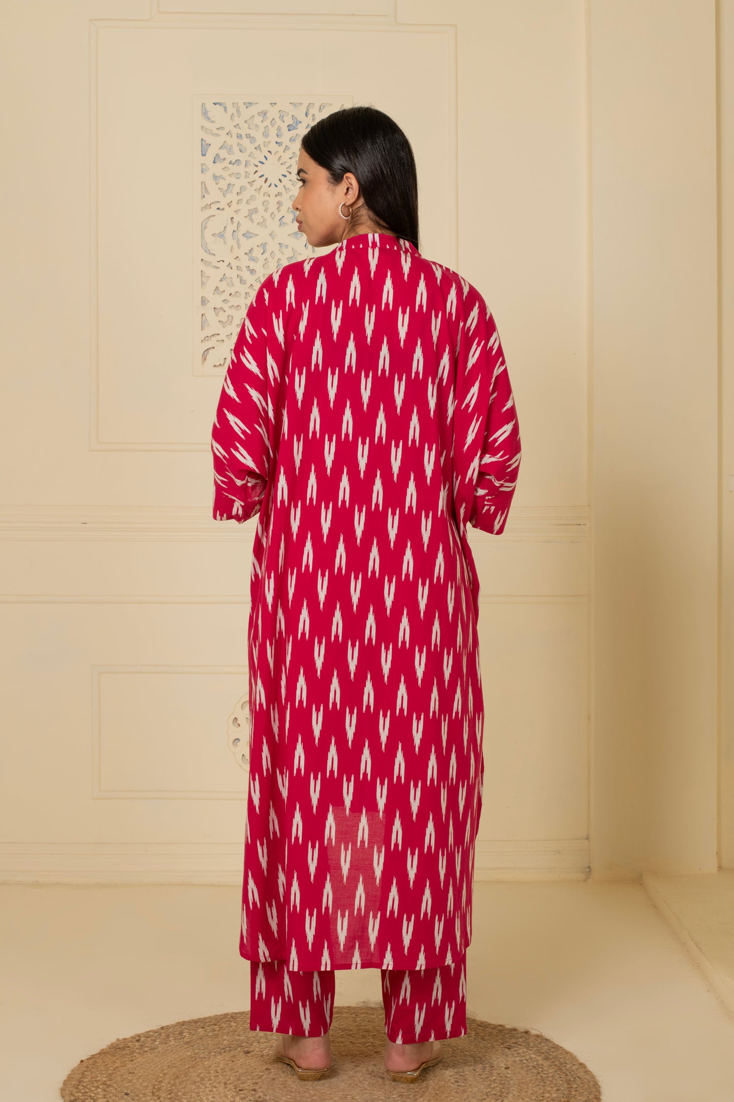 Pink Ikkat Cotton Kurta Pant Set