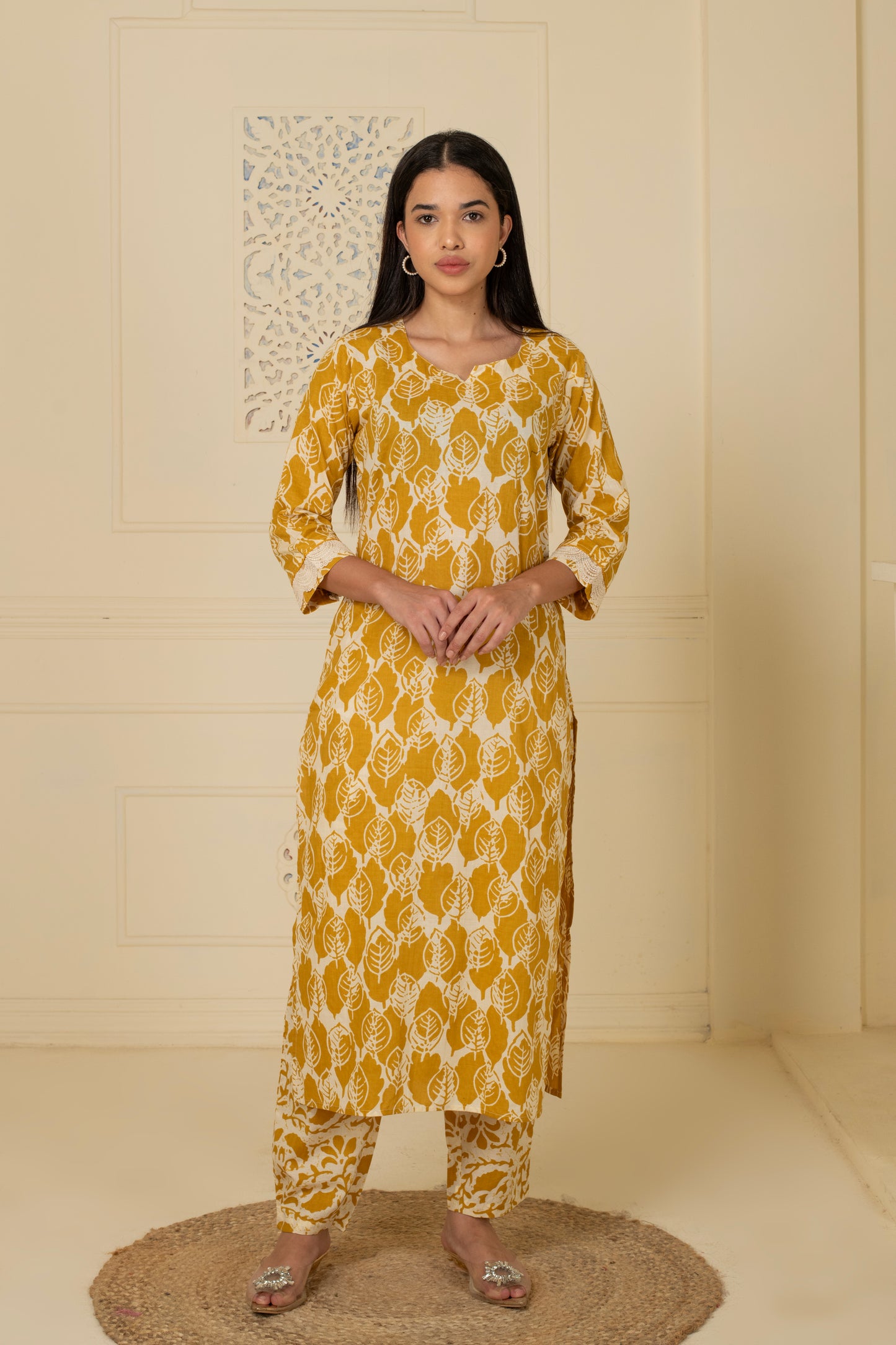 Yellow Printed Cotton Suit Set