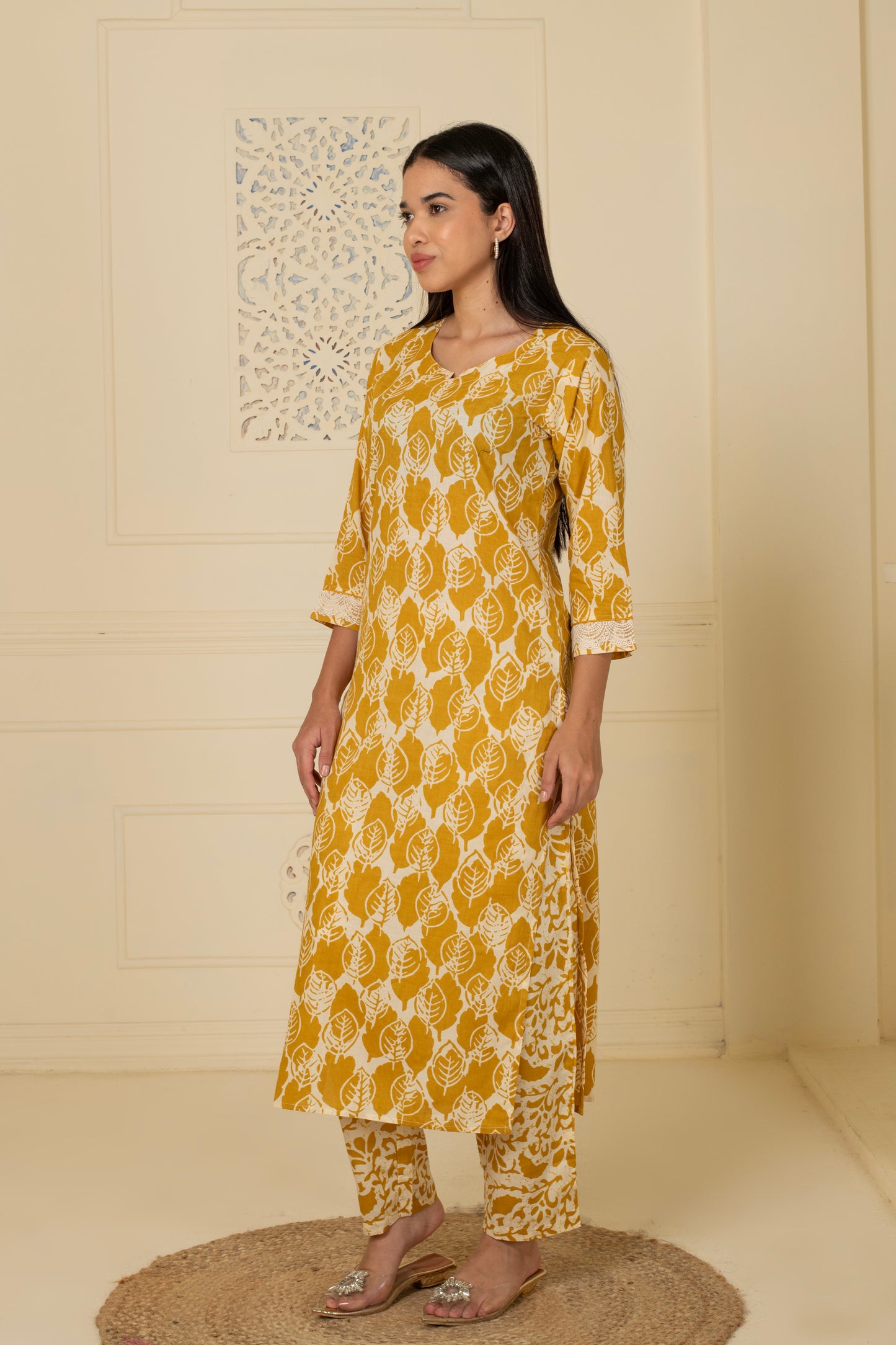 Yellow Printed Cotton Suit Set