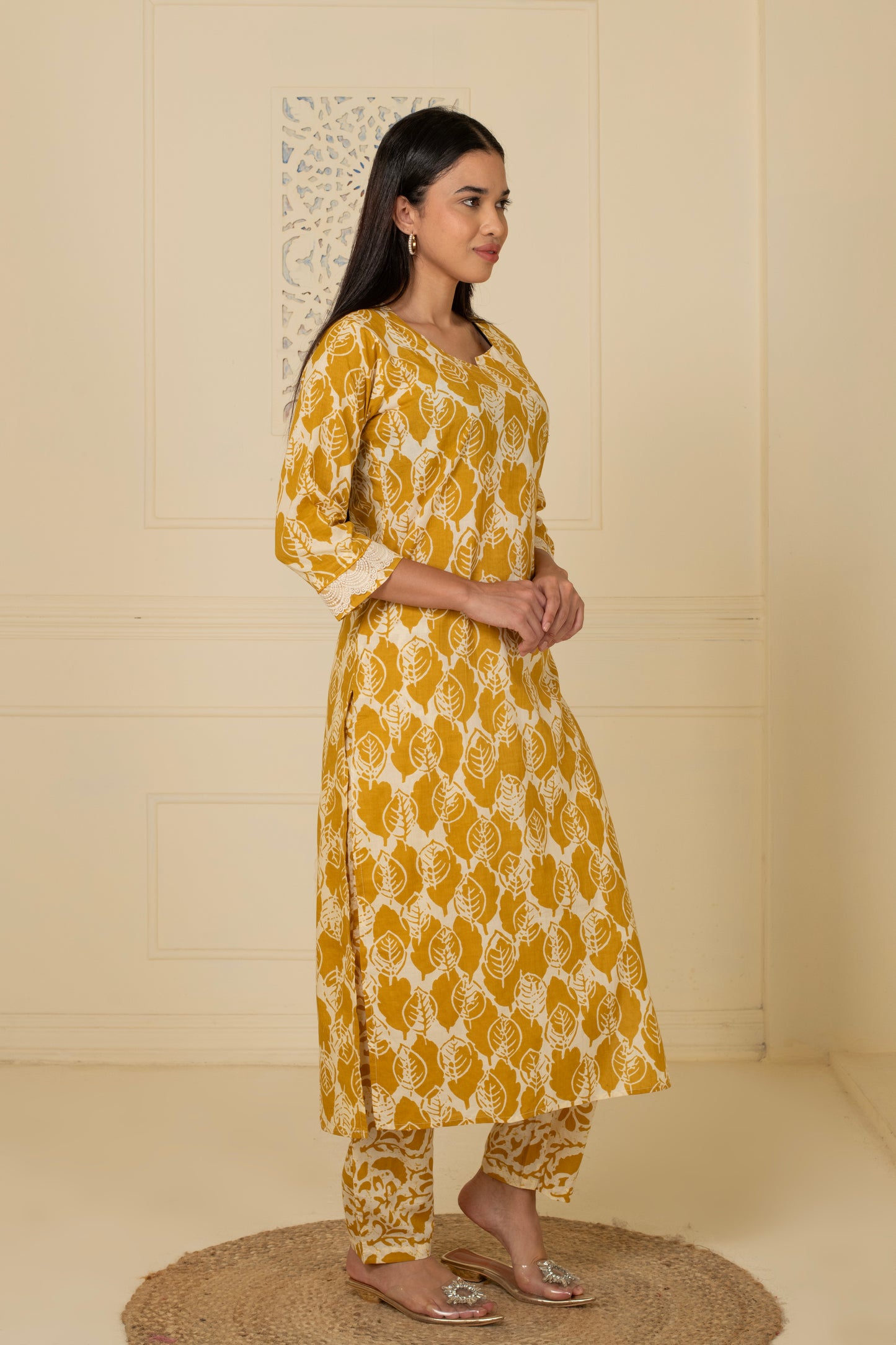 Yellow Printed Cotton Suit Set