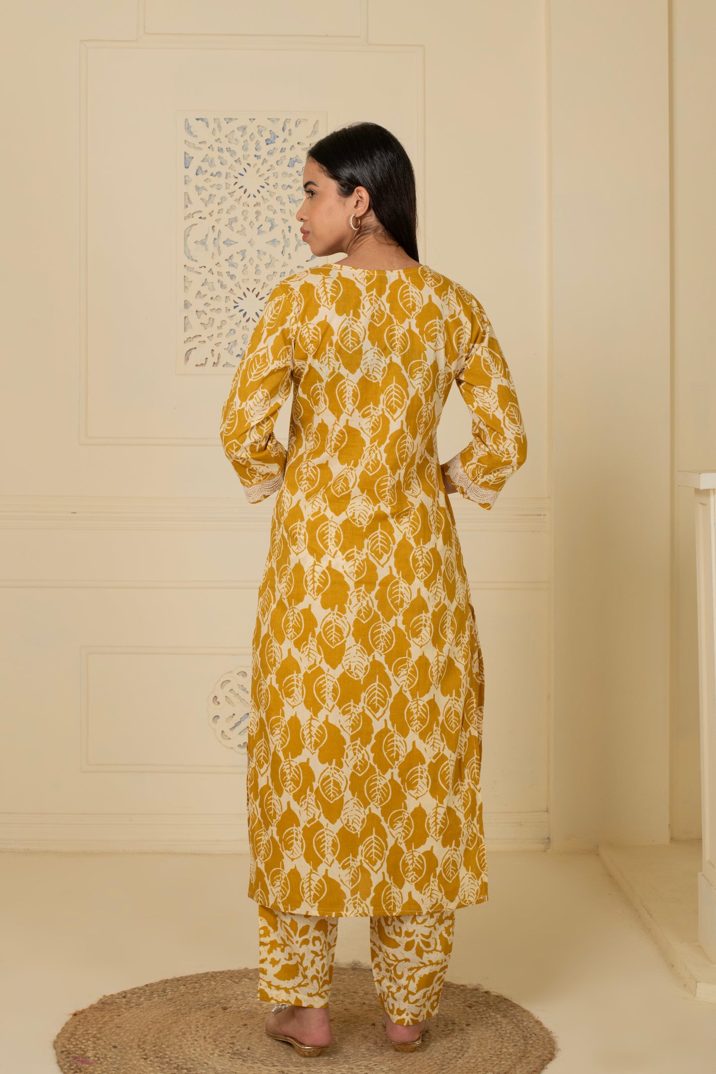 Yellow Printed Cotton Suit Set