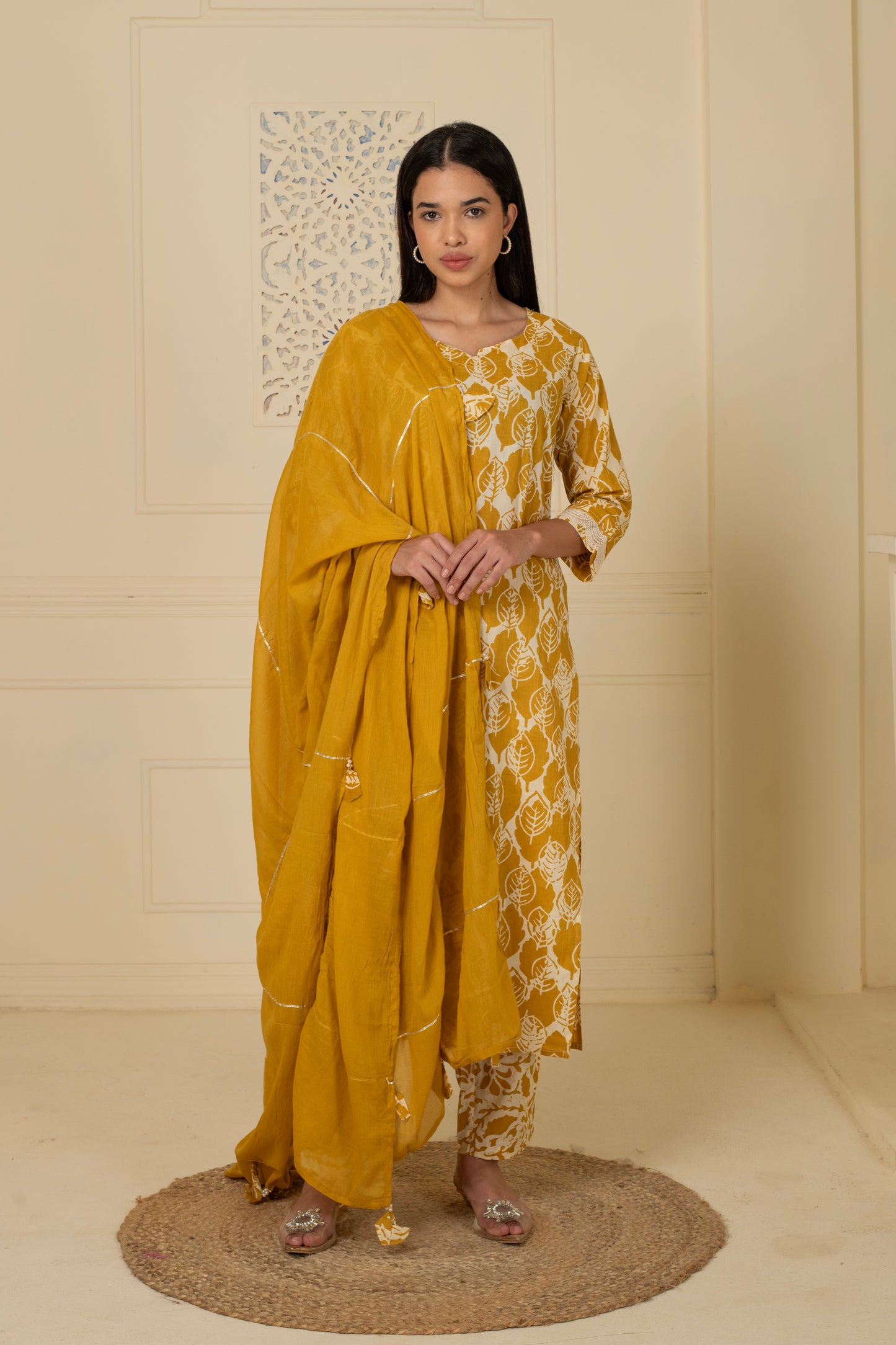 Yellow Printed Cotton Suit Set