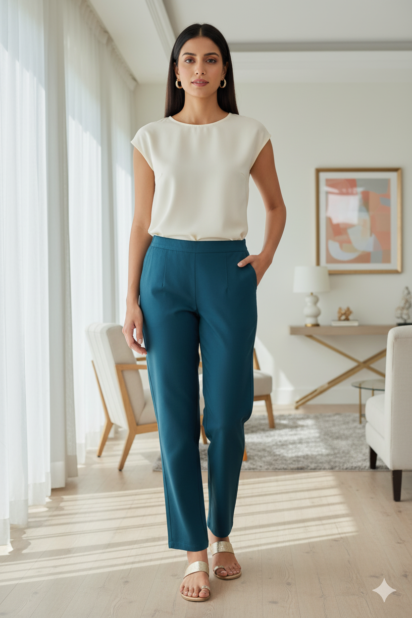 Peacock Blue Wide Leg Cotton Pant