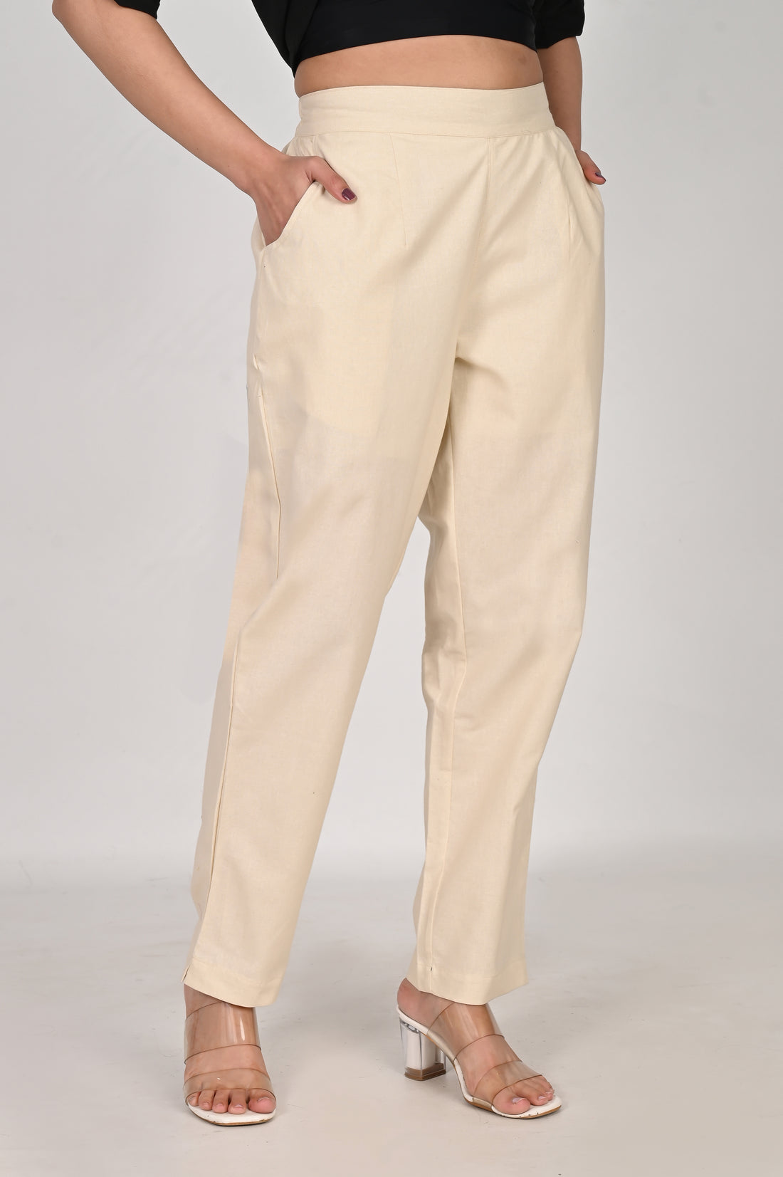 Beige Color Cotton Pants for Women