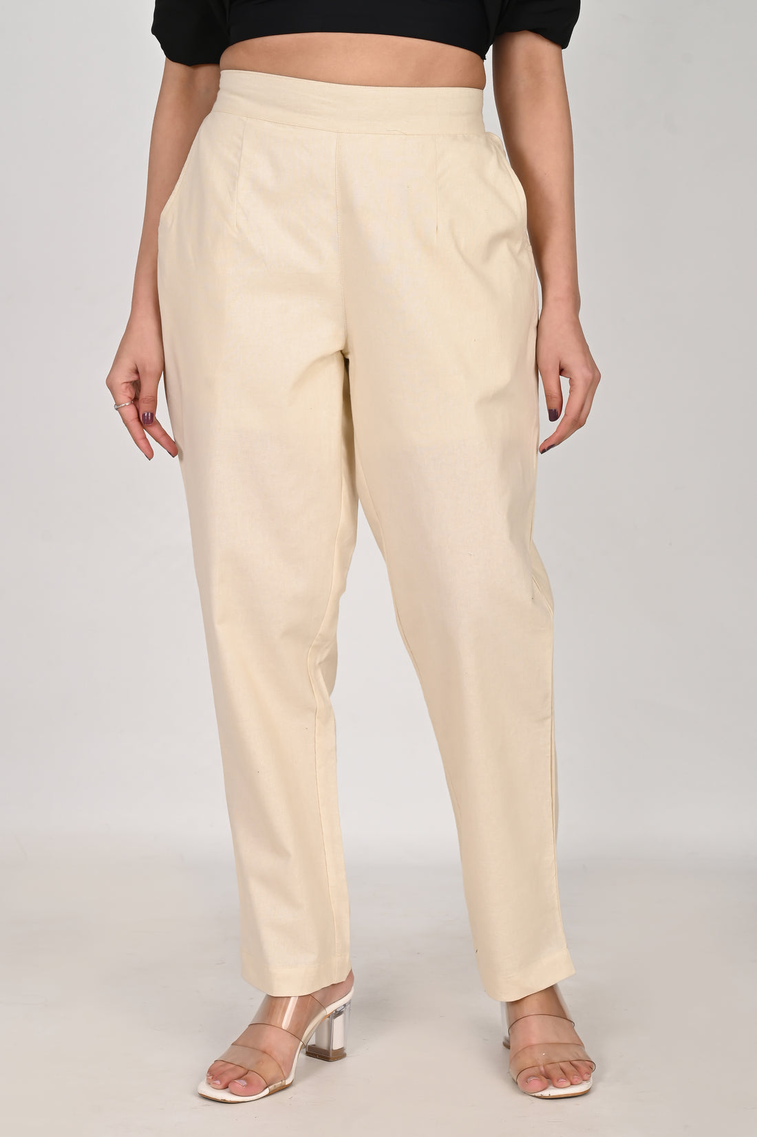 Beige Color Cotton Pants for Women