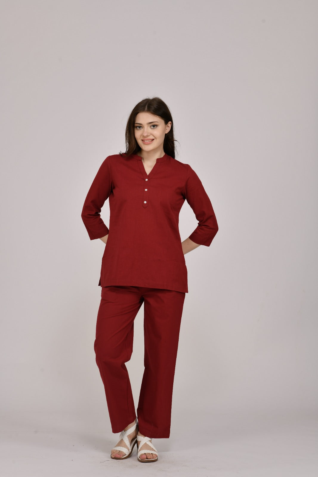 Maroon Wide Leg Cotton Pant