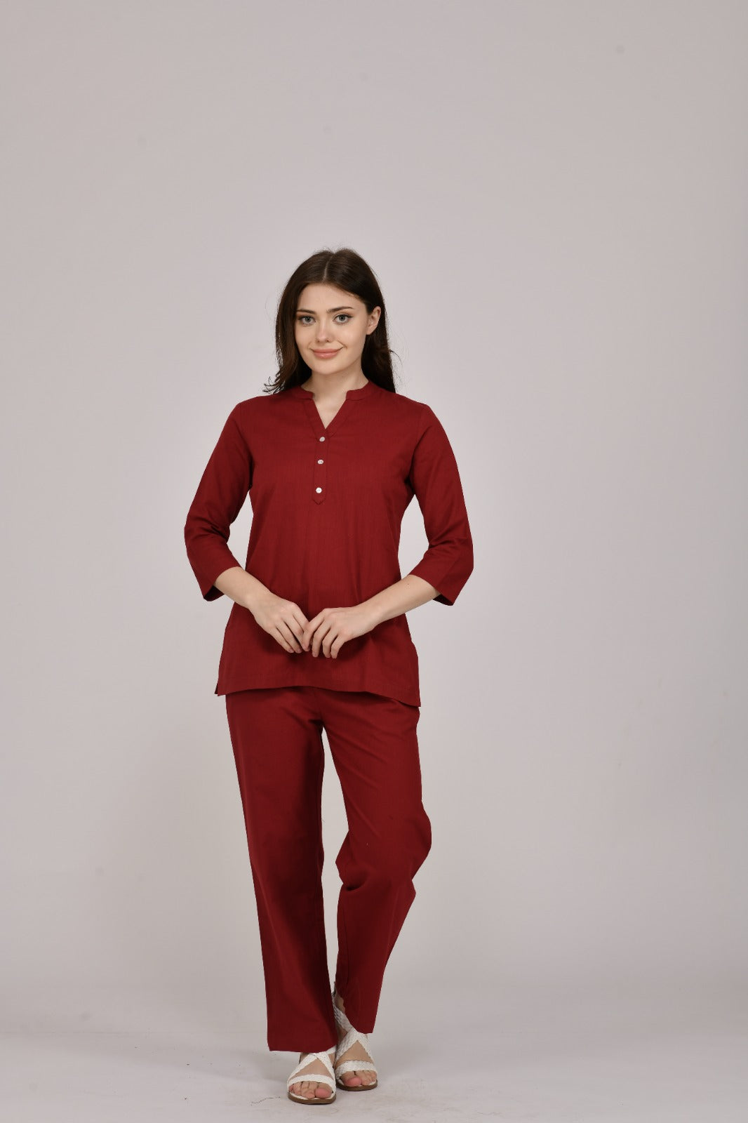 Maroon Wide Leg Cotton Pant