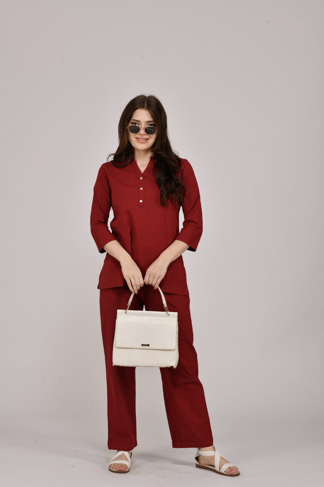 Maroon Wide Leg Cotton Pant