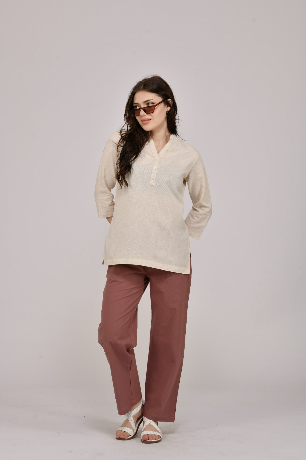 Rose taupe Wide Leg Cotton Pant
