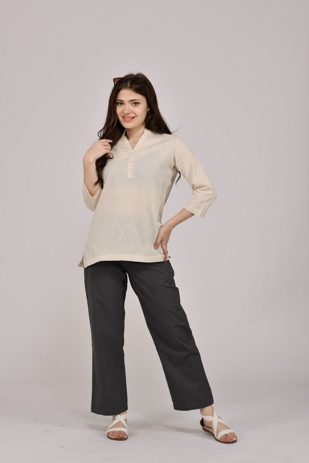 Cement Grey Wide Leg Cotton Pant