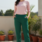 Bottle Green  Wide Leg Cotton Pant