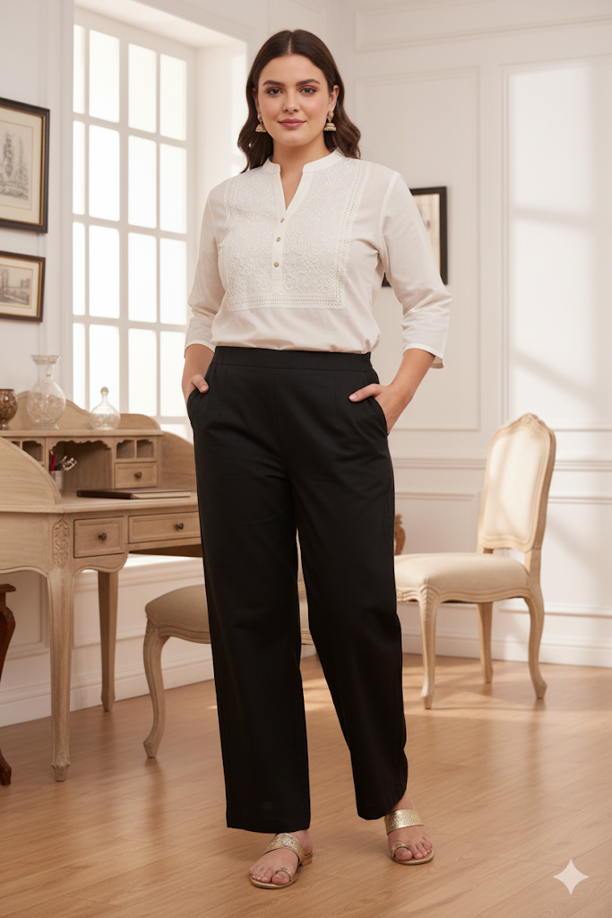 Black Wide Leg Cotton Pant