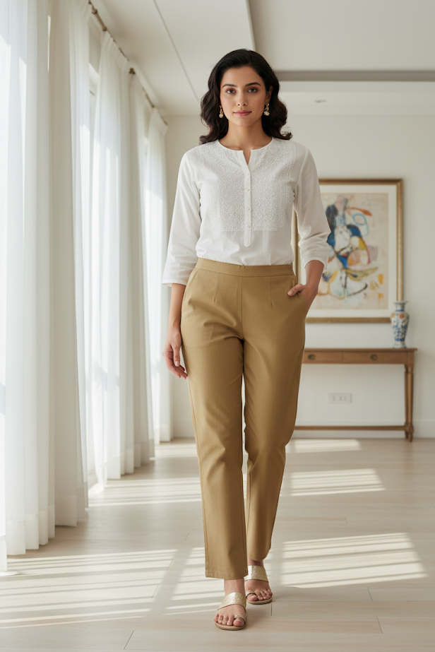Camel Brown Wide Leg Cotton Pant
