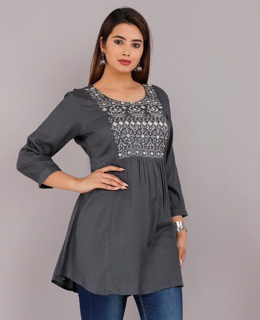 Grey embroidery Everyday Short Kurta