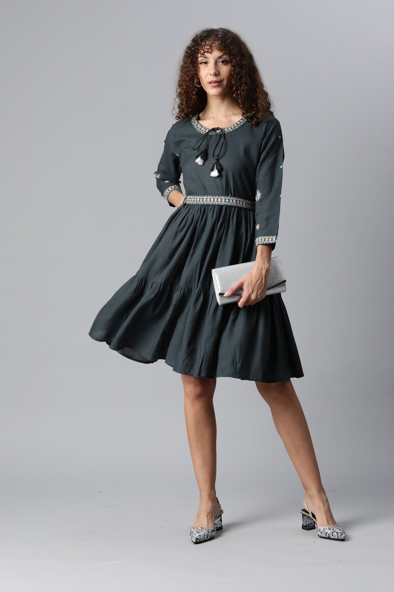 Solid Grey Flare Dress