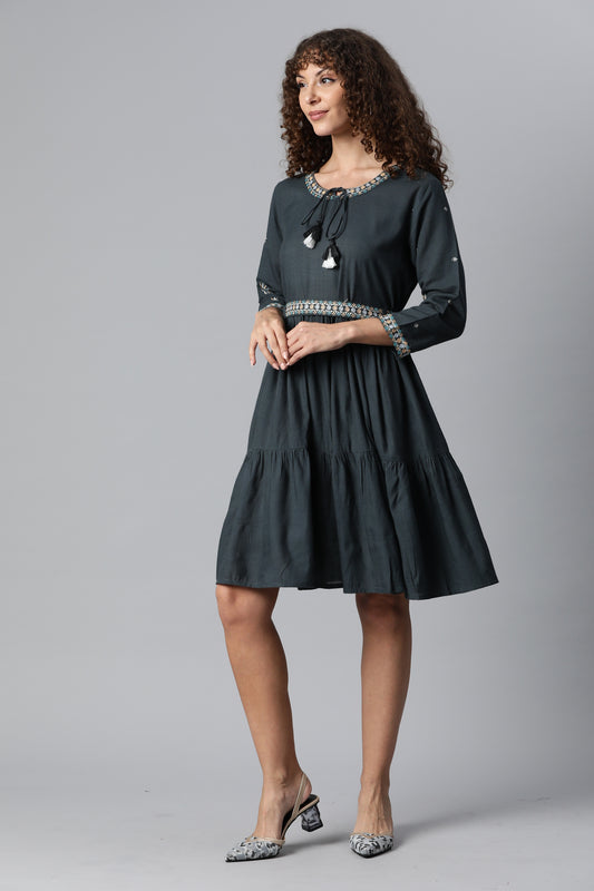 Solid Grey Flare Dress