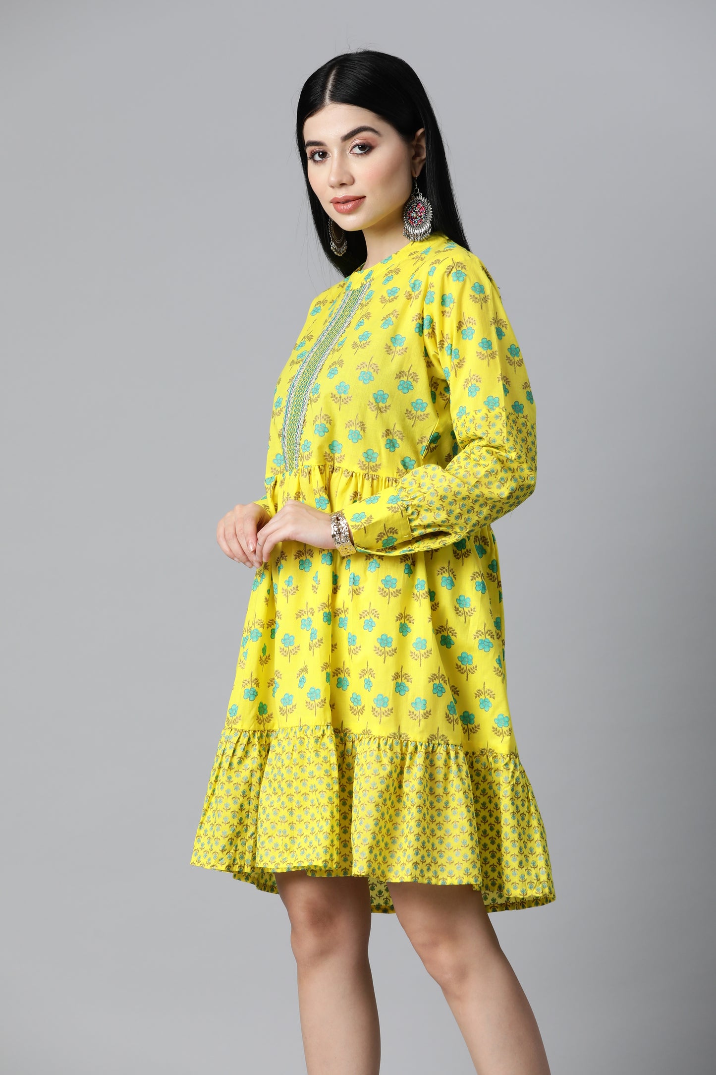 Yellow Printed Flare Dress