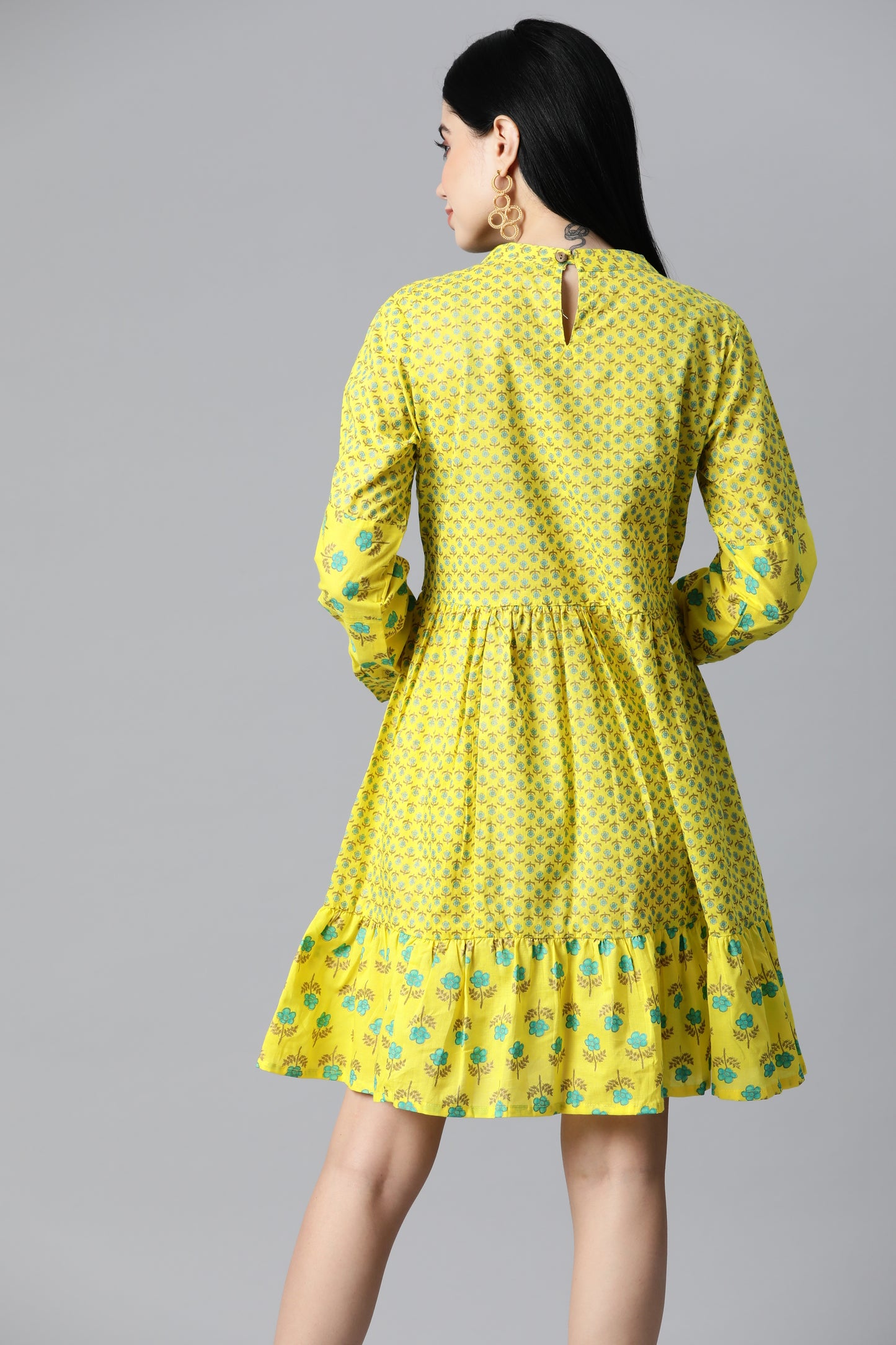 Printed Yellow Flare Dress
