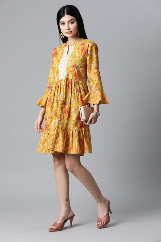 Mustard Printed Flare Dress