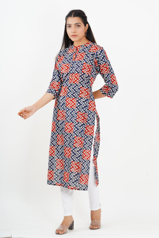 Blue And Red Casual Kurti