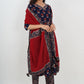 Maroon and Navy Blue Cotton Anarkali Suit set with Dupatta